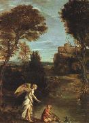 Domenichino Landscape with Tobias Laying Hold of the Fish oil