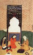 Bihzad the theophany through Layli sitting framed within the prayer niche painting