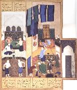 Bihzad Caliph al-Ma-mun in his bath oil painting