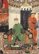Bihzad Timur enthroned and holding the white kerchief of rule oil painting artist