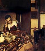 JanVermeer A Girl Asleep oil painting reproduction