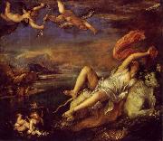 Titian The Rape of Europa  is a bold diagonal composition which was admired and copied by Rubens. France oil painting artist