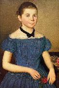 Anonymous Portrait eines Madchens im schulterfreien blauen Kleid France oil painting artist