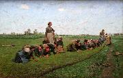 E.Claus Flaxweeding in Flanders France oil painting artist
