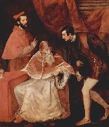 Titian Portrat des Papstes Paulus III mit Kardinal Alessandro Farnese und Herzog Ottavio Farnese. France oil painting artist