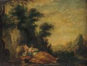 Anonymous Saint Dorothea meditating in a landscape oil painting
