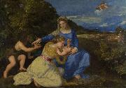 Titian The Virgin and Child with the Infant Saint John and a Female Saint or Donor France oil painting artist