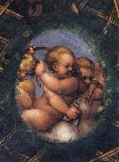Correggio Two ovals depicting a putto with a stag's head and a putto with a greyhound France oil painting artist