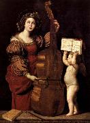 Domenichino Sainte Cecile avec un ange tenant une partition musicale France oil painting artist