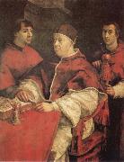 Raphael Pope Leo X with Cardinals Giulio de'Medici and Luigi de'Rossi oil