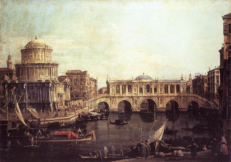 Canaletto Capriccio: The Grand Canal, with an Imaginary Rialto Bridge and Other Buildings fg oil painting picture