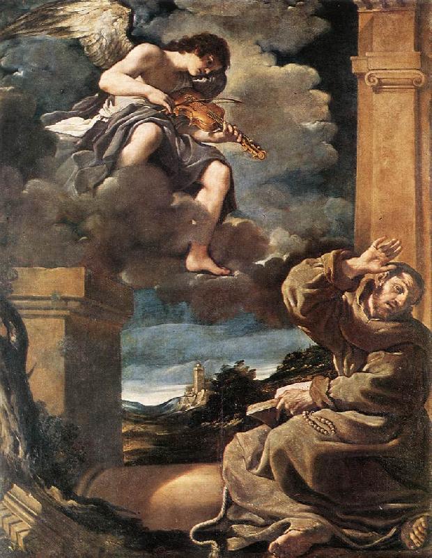 GUERCINO St Francis with an Angel Playing Violin sdg oil painting picture