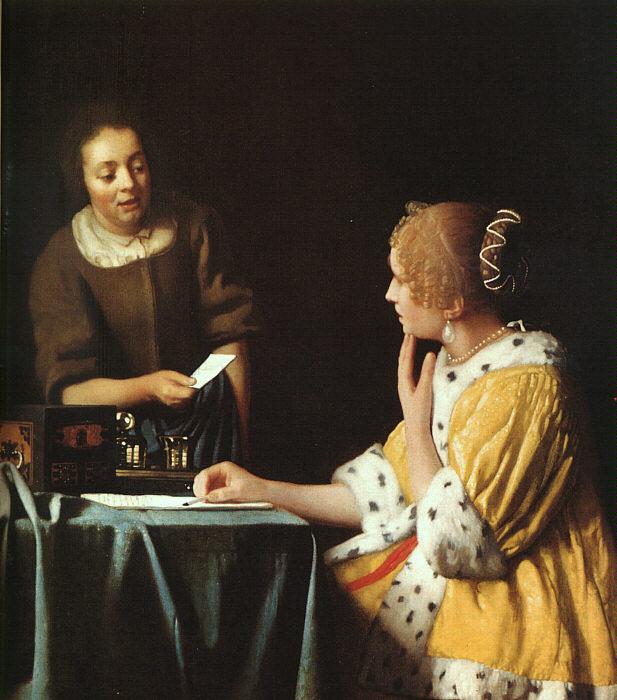 JanVermeer Lady with her Maidservant oil painting image