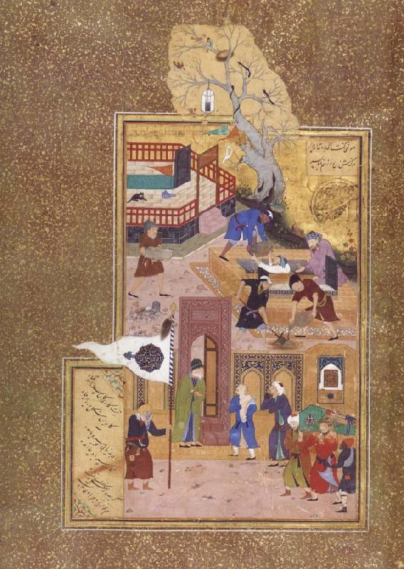 Bihzad A holy personage at the gate of a shrine consoles a son over his father-s death oil painting image