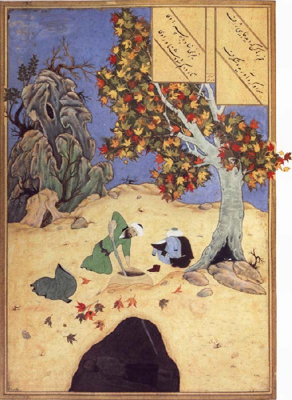 Bihzad The saintly Bishr fishes up the corpse of the blaspheming Malikha from the magic well which is the fount fo life oil painting image