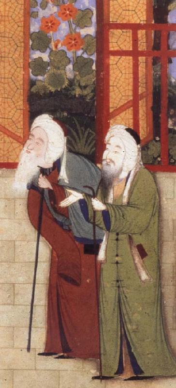 Bihzad Portrait of jami leaning on a staff,with another scholar of Sultan Husayn-s court oil painting image