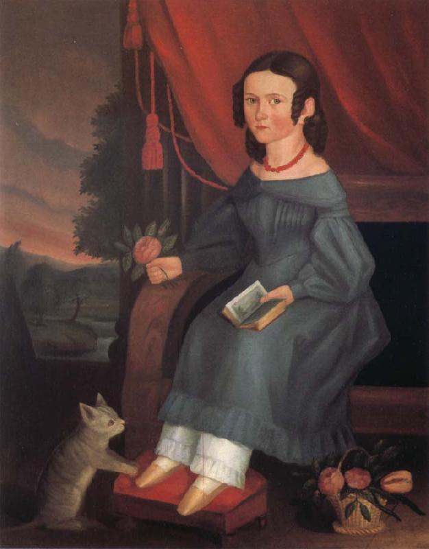 Anonymous Girl with A Grey Cat oil painting picture