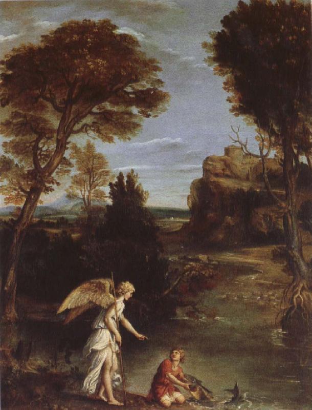 Domenichino Landscape with Tobias as far hold of the fish oil painting picture