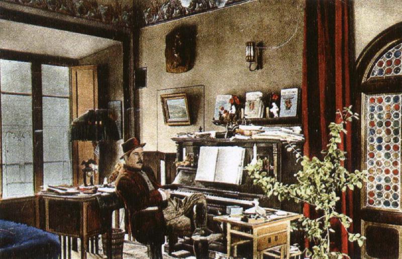 puccini puccini at home in the music room of his villa at torre del lago oil painting picture