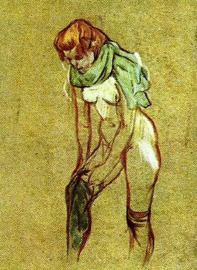 toulouse-lautrec kvinna som drar pa sig strumpan oil painting image