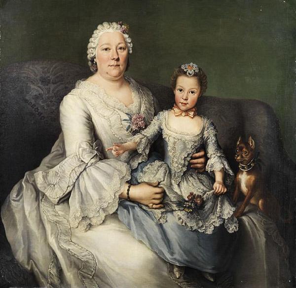 Anonymous Adelige Dame mit kleinem Madchen und Schobhundchen France oil painting art