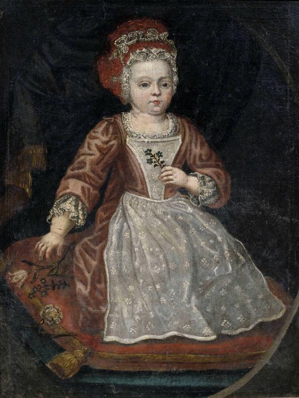 Anonymous Bildnis eines kleinen Madchens in rotem Kleid mit weiber Schurze oil painting image