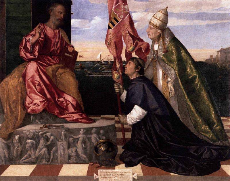 Titian Jacopo Pesaro being presented by Pope Alexander VI to Saint Peter oil painting image