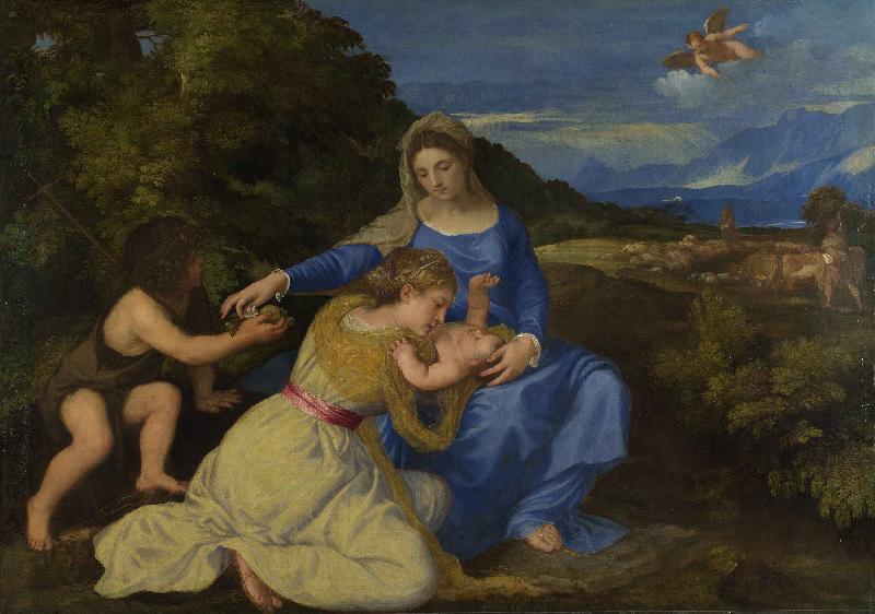 Titian The Virgin and Child with the Infant Saint John and a Female Saint or Donor France oil painting art