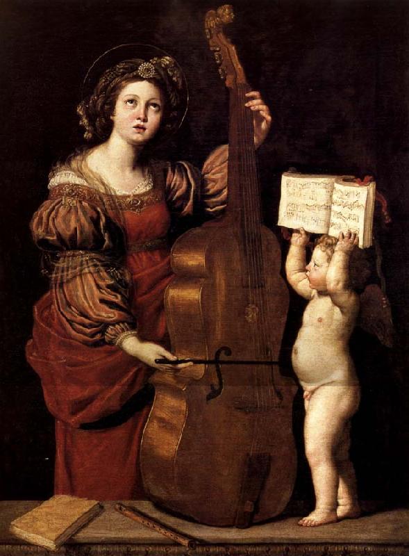 Domenichino Sainte Cecile avec un ange tenant une partition musicale oil painting picture